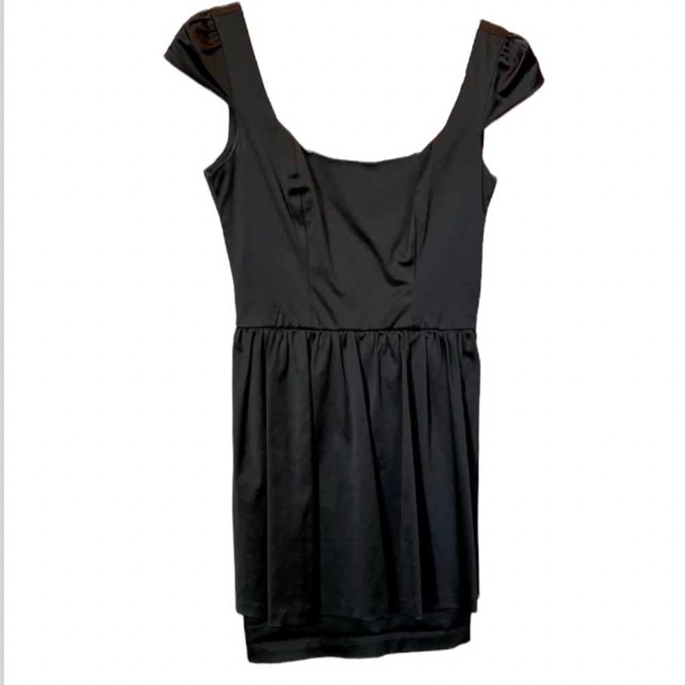Topshop Black Dress With Double Skirt and Bow